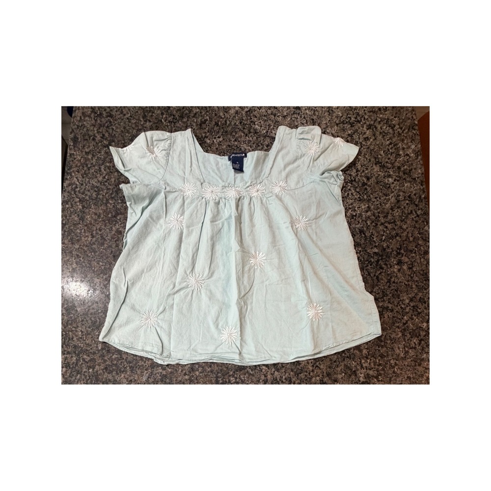 Architect Womens XL Light Blue Cotton Floral Embroidered Square Neck Boho Top